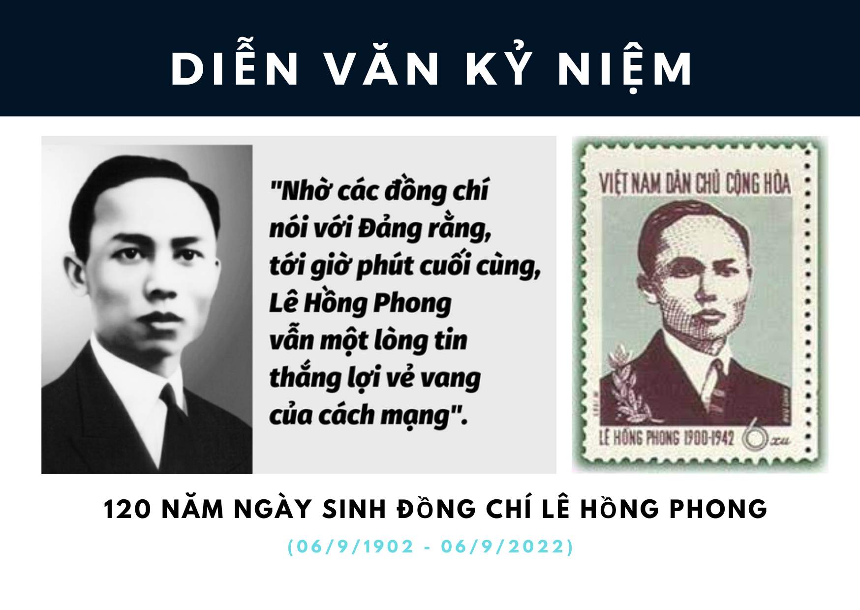 Diễn văn Lễ kỷ niệm 120 năm Ngày sinh đồng chí Lê Hồng Phong (06/9/1902 - 06/9/2022)